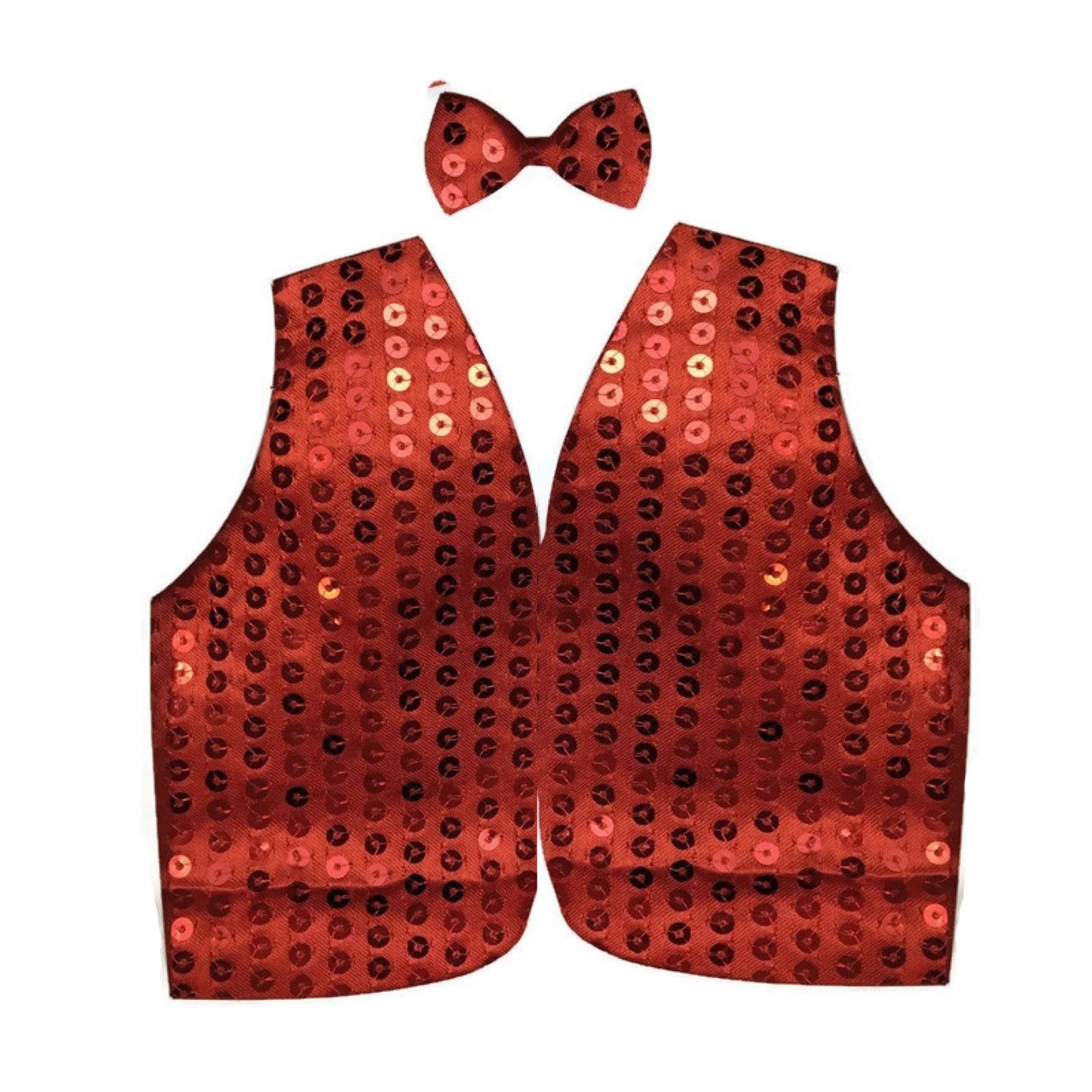 Mens SEQUIN VEST Dance Costume Party Coat Disco Accessory Sparkle Waistcoat - Red