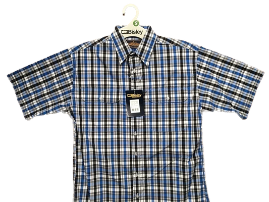 BISLEY SHORT SLEEVE SHIRT Everyday Casual Business Work Cotton Blend Check - BS2572_CBLK (BLK) - S