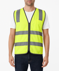 Hi Vis Safety Vest Reflective Tape Zip Up Workwear Pocket High Visibility in Yellow - M