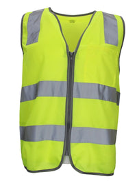 Hi Vis Safety Vest Reflective Tape Zip Up Workwear Pocket High Visibility in Yellow - M