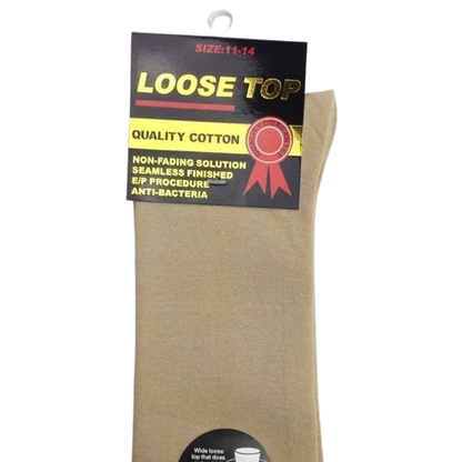 1x Pair COTTON Rich LOOSE TOP SOCKS Circulation Diabetic Comfort in Beige - 11-14