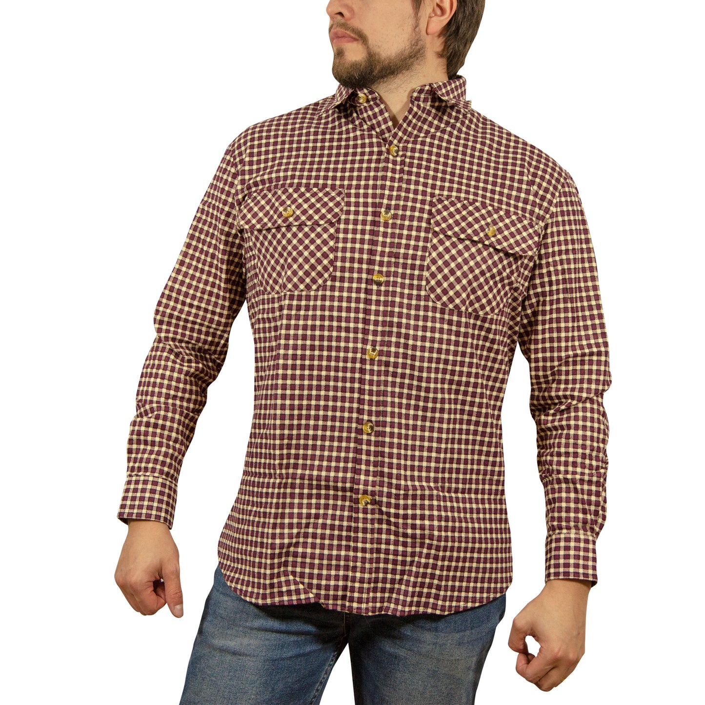 Mens Button up Flannelette Shirt Check 100% Cotton Flannel Vintage - XL