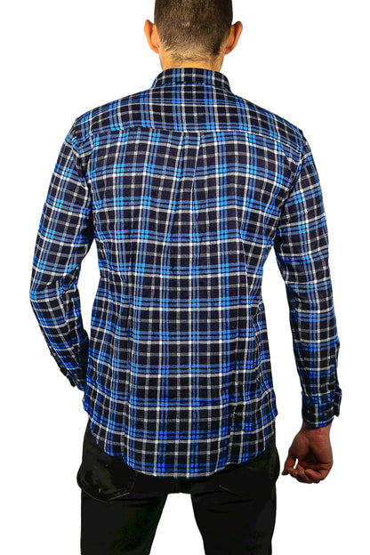 Mens Flannelette Long Sleeve Shirt 100% Cotton Check Authentic Flannel - Full Placket - Turquoise/Black - 3XL