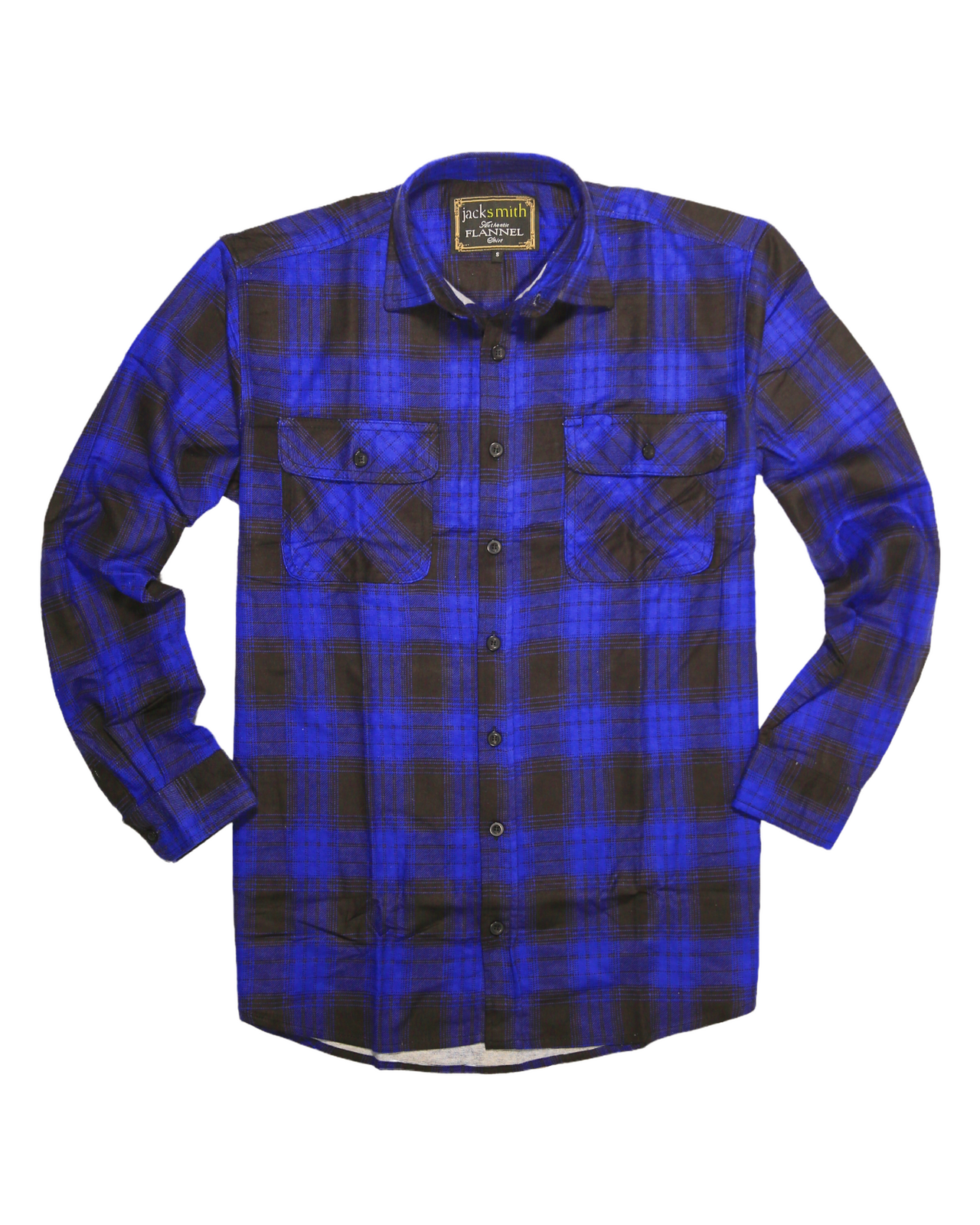 Mens Flannelette Long Sleeve Shirt 100% Cotton Check Authentic Flannel - Full Placket - Royal Blue - M