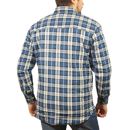 Mens Flannelette Long Sleeve Shirt 100% Cotton Check - Full Placket - Spanish Blue - 5XL