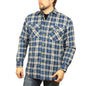 Mens Flannelette Long Sleeve Shirt 100% Cotton Check - Full Placket - Spanish Blue - M