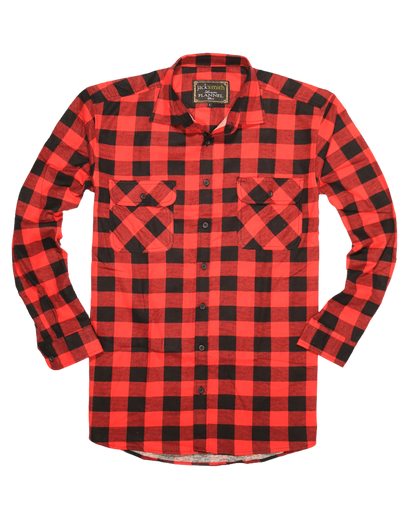 Mens 100% Cotton Flannelette Shirt Long Sleeve Check Authentic Flannel - Red/Black - 4XL