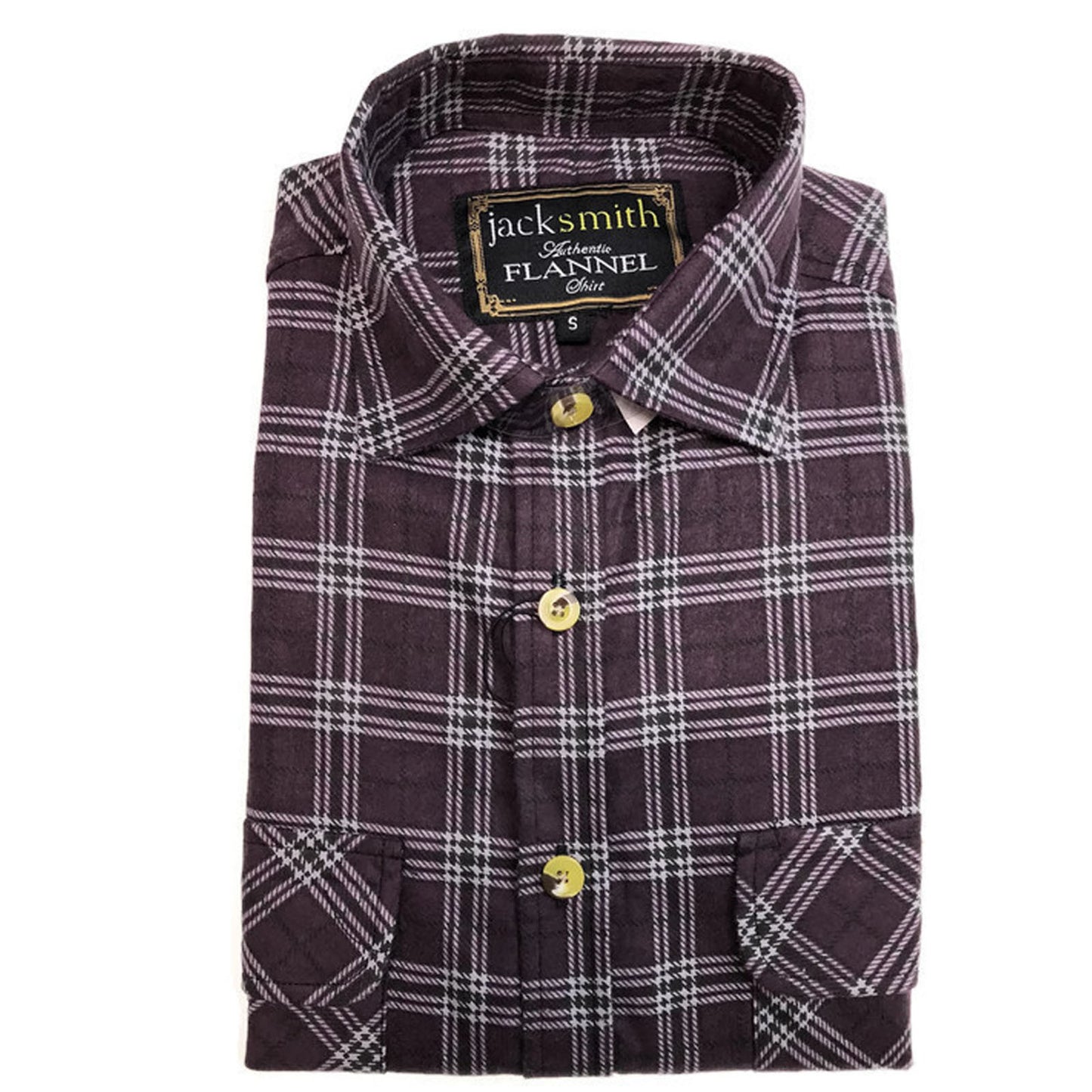 Mens Half Placket Flannelette Long Sleeve Pullover Shirt 100% Cotton Check Authentic Flannel  - Black/Purple - S