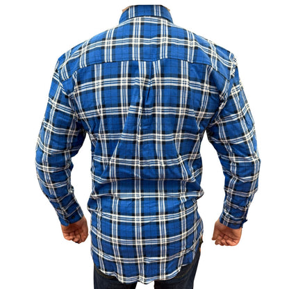 Mens Flannelette Long Sleeve Pullover Shirt 100% Cotton Flannel - Half Placket - Navy - 6XL