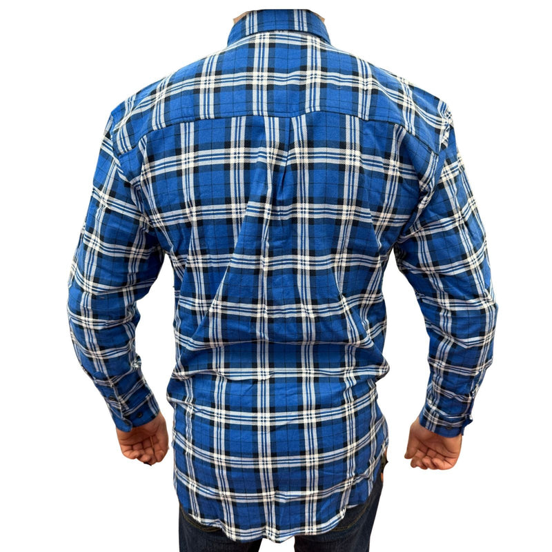 Mens Flannelette Long Sleeve Pullover Shirt 100% Cotton Flannel - Half Placket - Navy - 6XL