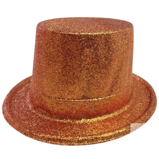 GLITTER TOP HAT Fancy Party Plastic Costume Tall Cap Fun Dress Up Sparkle - Orange