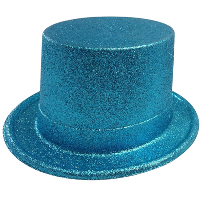 GLITTER TOP HAT Fancy Party Plastic Costume Tall Cap Fun Dress Up Sparkle - Sky Blue