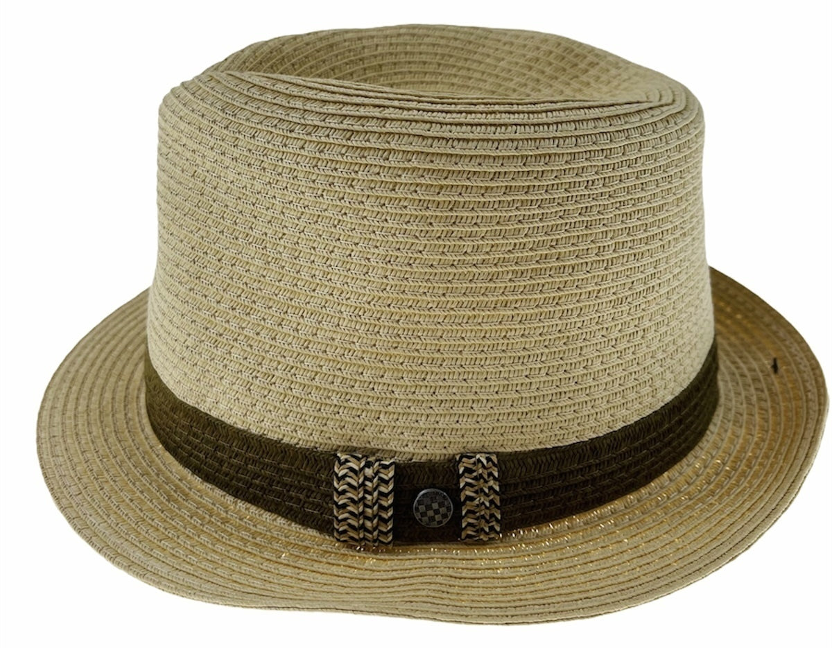 Dents Mens Straw Hat Toyo Trilby Fedora Summer Sun Stingy Brim  - Natural/Brown - L/XL