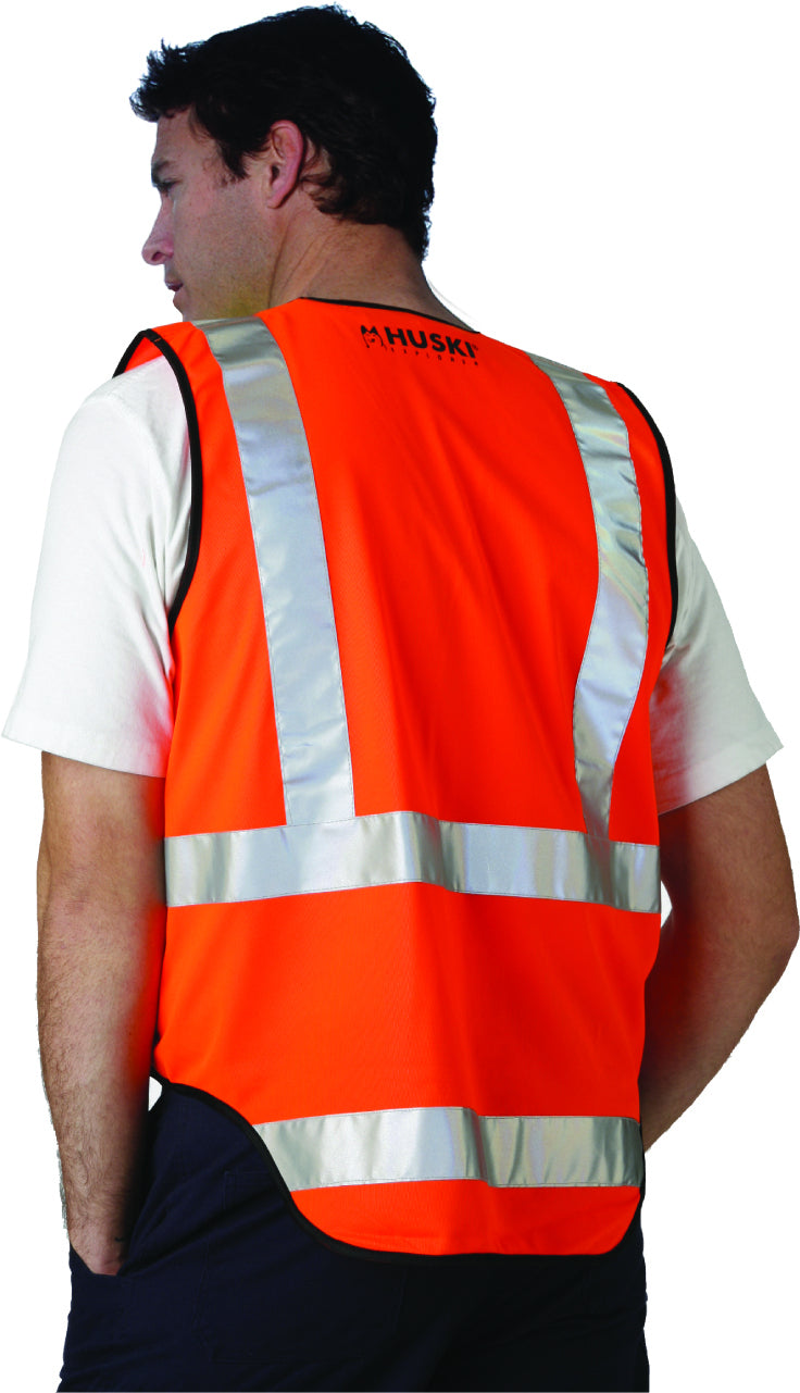 HUSKI Hi Vis Patrol Vest 3M Reflective Tape Safety Workwear High Visibility - Orange - XL