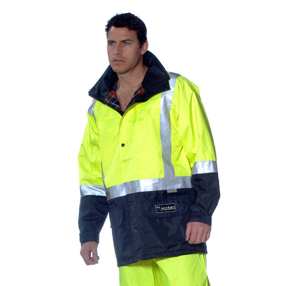 HUSKI Transit Hi Vis Waterproof Jacket Industrial Workwear Reflective UPF 50+ - Yellow - 5XL (127cm)