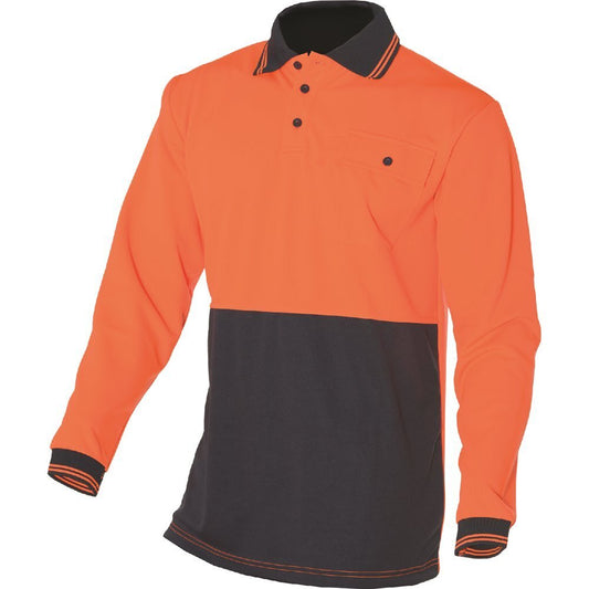 HUSKI Hi Vis Polo Shirt Long Sleeve Safety High Visibility Workwear Driver PPE - Orange - 3XL