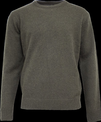 Mens Shetland Wool Crew Round Neck Knit Jumper Pullover Sweater Knitted - Olive - 2XL