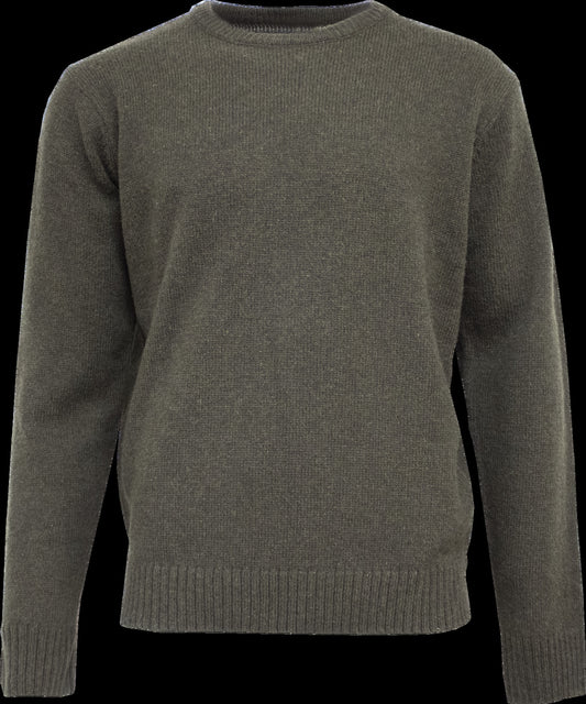 Mens Shetland Wool Crew Round Neck Knit Jumper Pullover Sweater Knitted - Olive - L