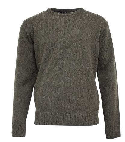 Mens Shetland Wool Crew Round Neck Knit Jumper Pullover Sweater Knitted - Olive - S