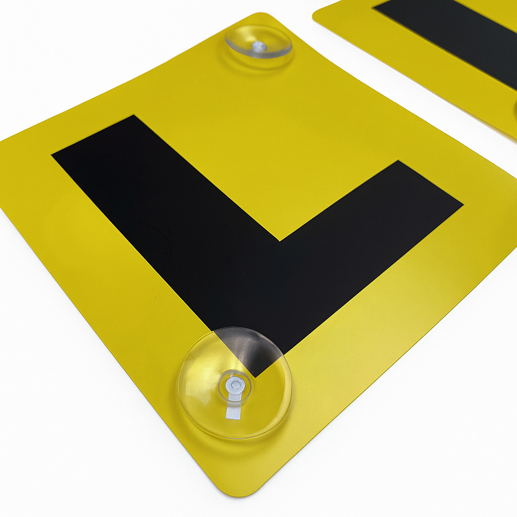 2x LEARNER L PLATES Suction Car Window Signs in Yellow/Black