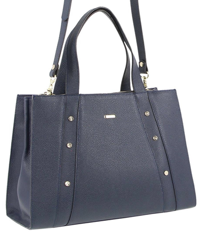 Morrissey Italian Womens Structured Leather Bag Tote Handbag Messenger - Navy