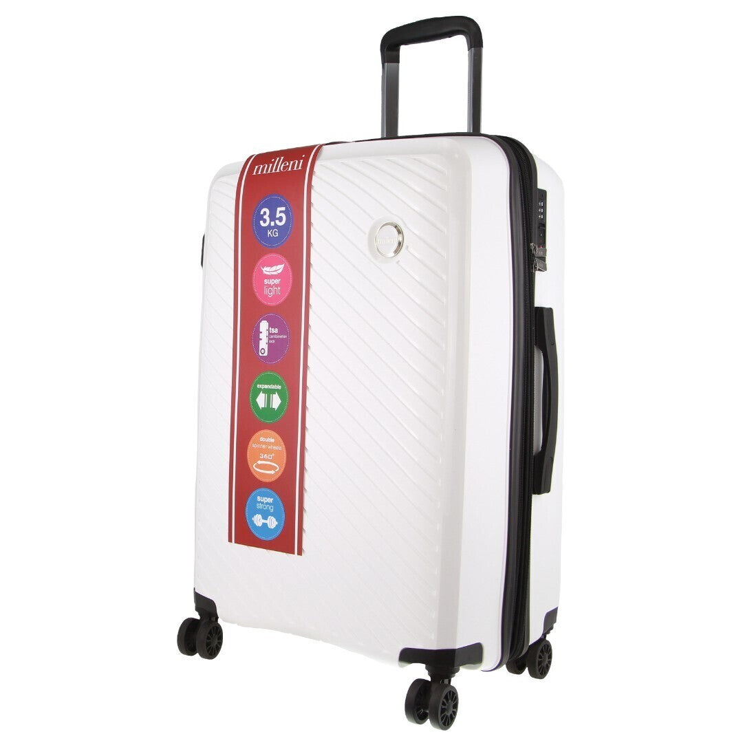 Monaco Checked Luggage Bag Travel Carry On Suitcase 65cm (82.5L) - White