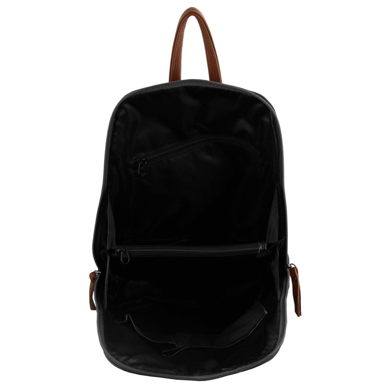 Milleni Ladies Genuine Italian Leather Backpack Bag Twin Zip - Black/Chestnut