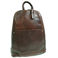 Milleni Ladies Genuine Italian Leather Backpack Bag Twin Zip - Chestnut