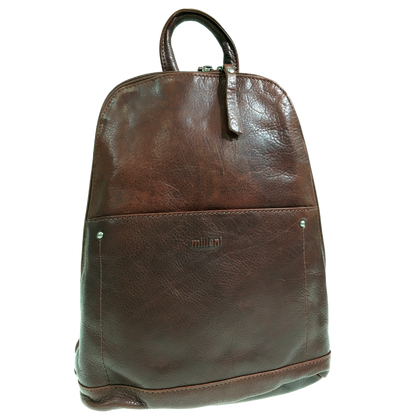 Milleni Ladies Genuine Italian Leather Backpack Bag Twin Zip - Chestnut