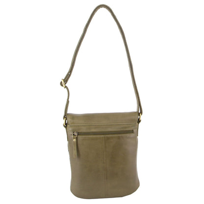 Pierre Cardin Leather Perforated Cross-Body Bag with Flap Closure - Olive