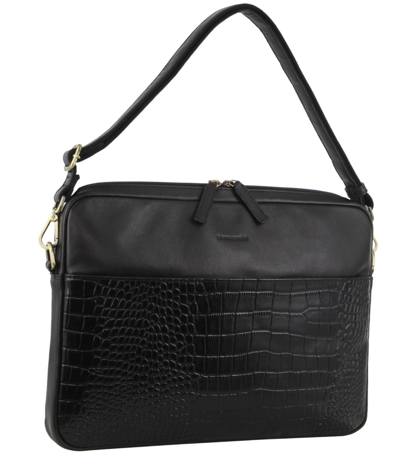 Pierre Cardin Croc-Embossed Leather Business Computer Laptop Bag - Black