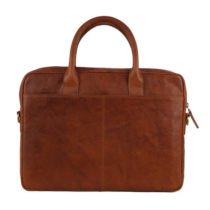 Pierre Cardin Leather Multi-Handle Computer Laptop Bag - Tan