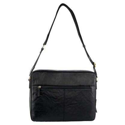 Pierre Cardin Crumpled Leather Computer Laptop Bag - Black