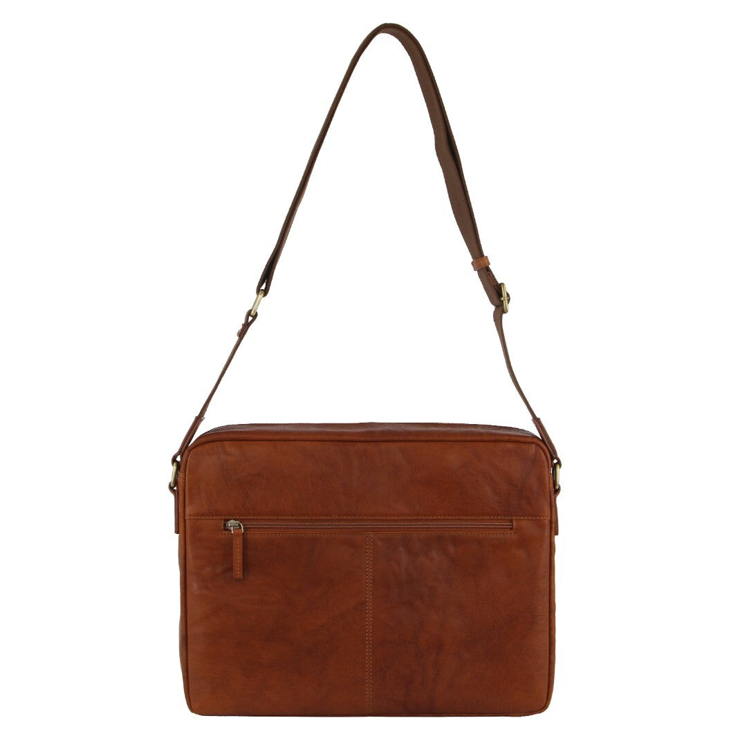 Pierre Cardin Crumpled Leather Computer Laptop Bag - Tan