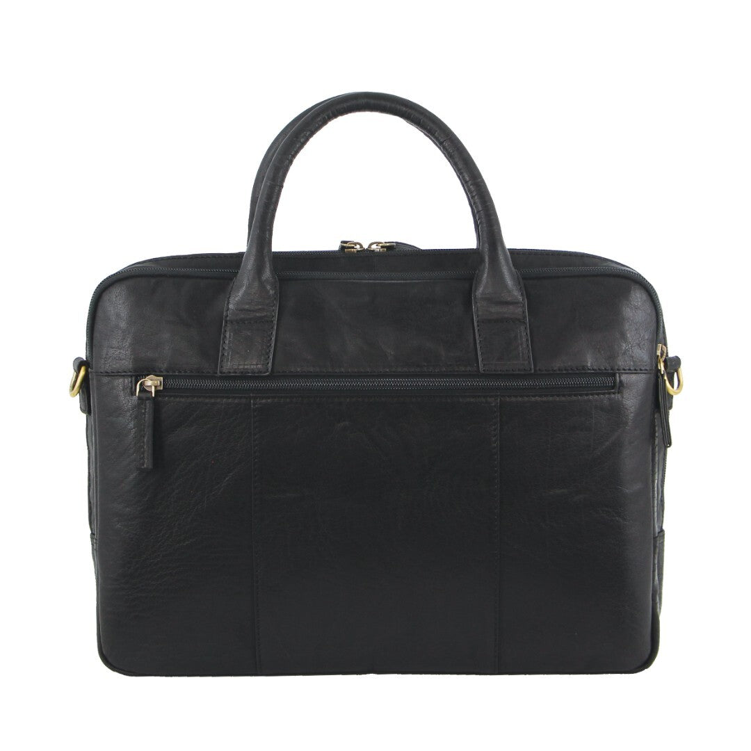 Pierre Cardin Leather Multi-Compartment Business Laptop Bag - Black