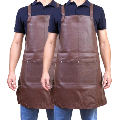 2x Pierre Cardin Professional Leather Apron Butcher Woodwork Barber Chef - Brown