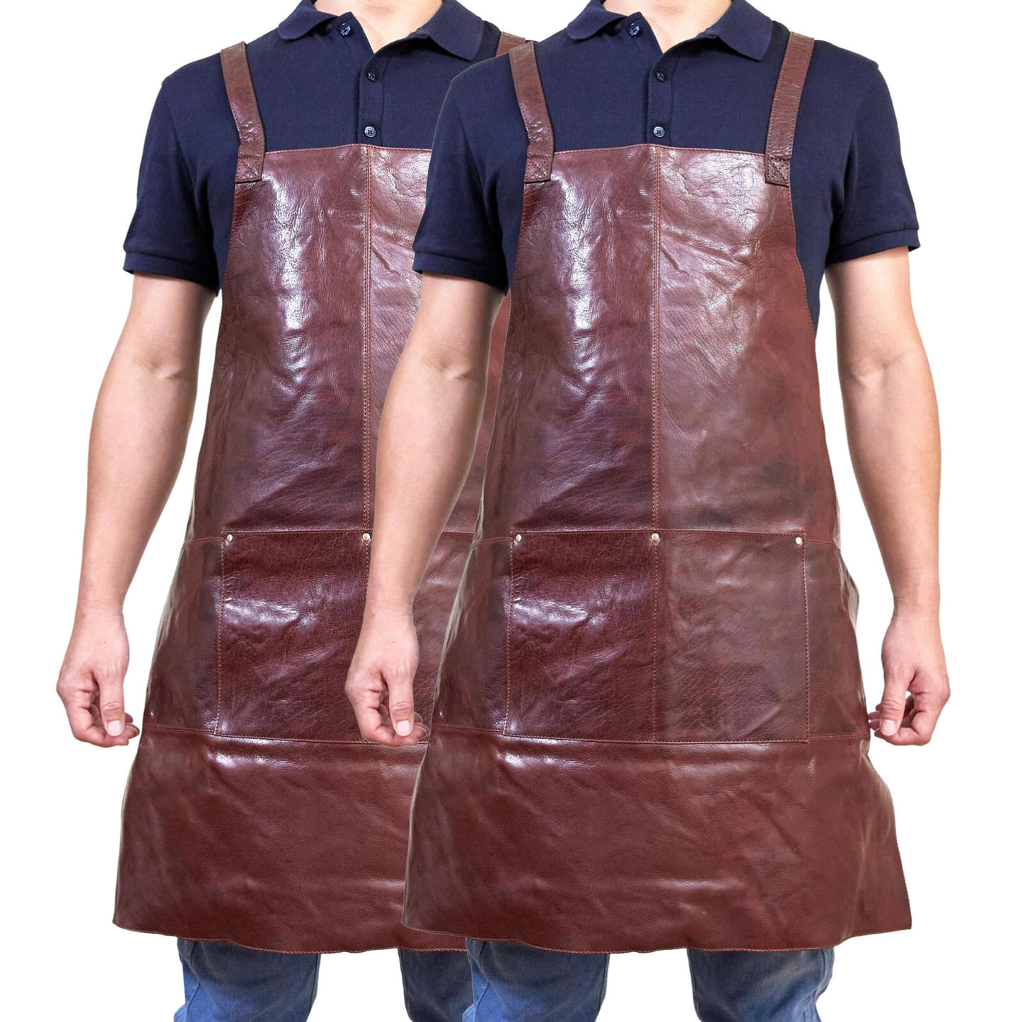 2x Pierre Cardin Professional Leather Apron Butcher Woodwork  Barber - Chestnut