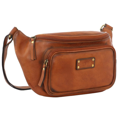 Pierre Cardin Women Sling Bum Bag Leather Crossbody Shoulder Travel Chest - Cognac