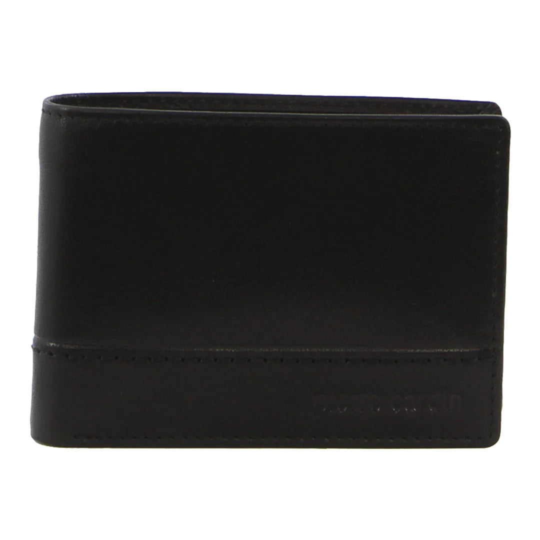 Pierre Cardin Mens Rustic Leather Wallet Bi-Fold RFID Slim - Black