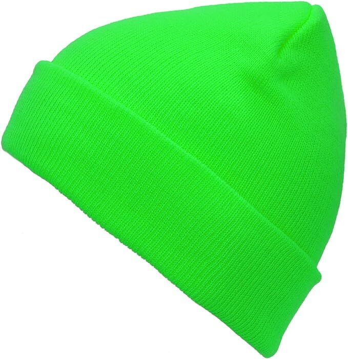 PLAIN BEANIE Unisex Mens Womens Winter Warm Hat Ski Cap Knit One Size - Fluro Green