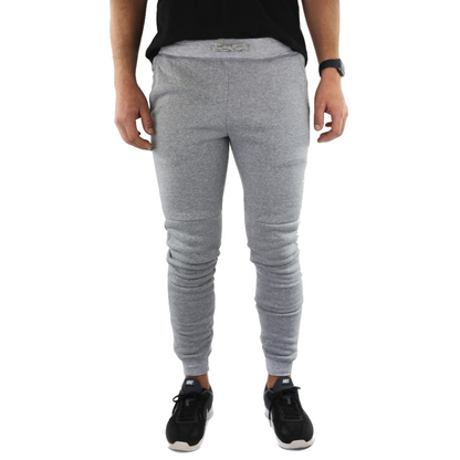 Mens Skinny Track Pants Joggers Trousers Gym Casual Sweat Cuffed Slim Trackies Fleece - Heather Grey - XXL