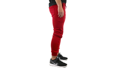 Mens Skinny Track Pants Joggers Trousers Gym Casual Sweat Cuffed Slim Trackies Fleece - Red - 3XL