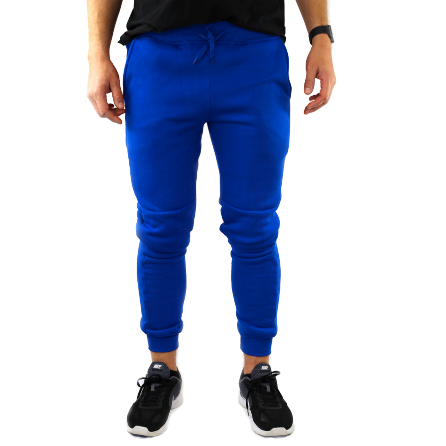 Mens Skinny Track Pants Joggers Trousers Gym Casual Sweat Cuffed Slim Trackies Fleece - Royal Blue - XL