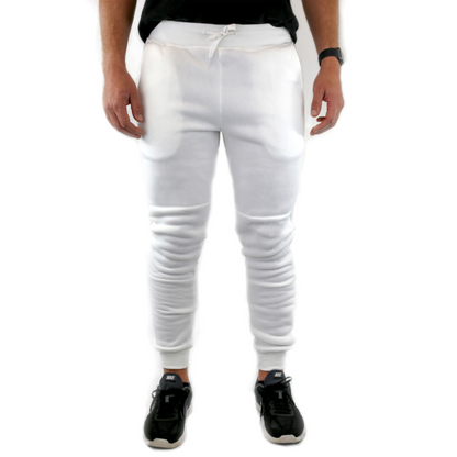 Mens Skinny Track Pants Joggers Trousers Gym Casual Sweat Cuffed Slim Trackies Fleece - White - XL