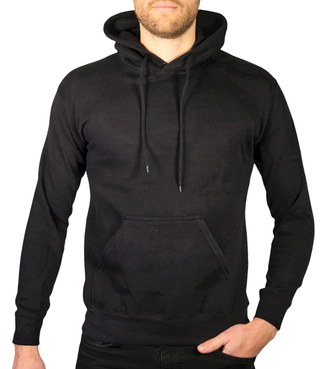 Adult Mens 100% Cotton Fleece Hoodie Jumper Pullover Sweater Warm Sweatshirt - Black - L