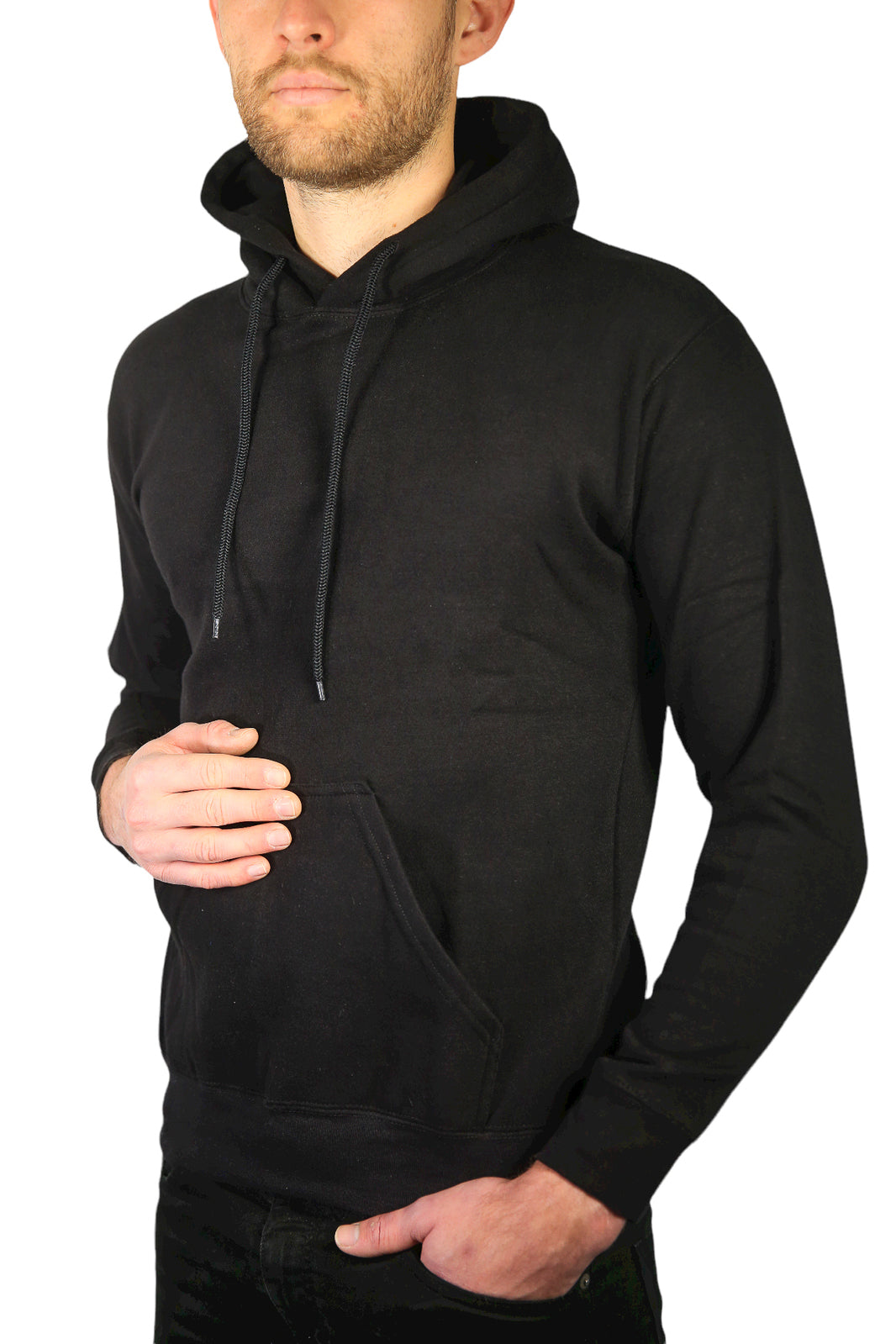 Adult Mens 100% Cotton Fleece Hoodie Jumper Pullover Sweater Warm Sweatshirt - Black - S