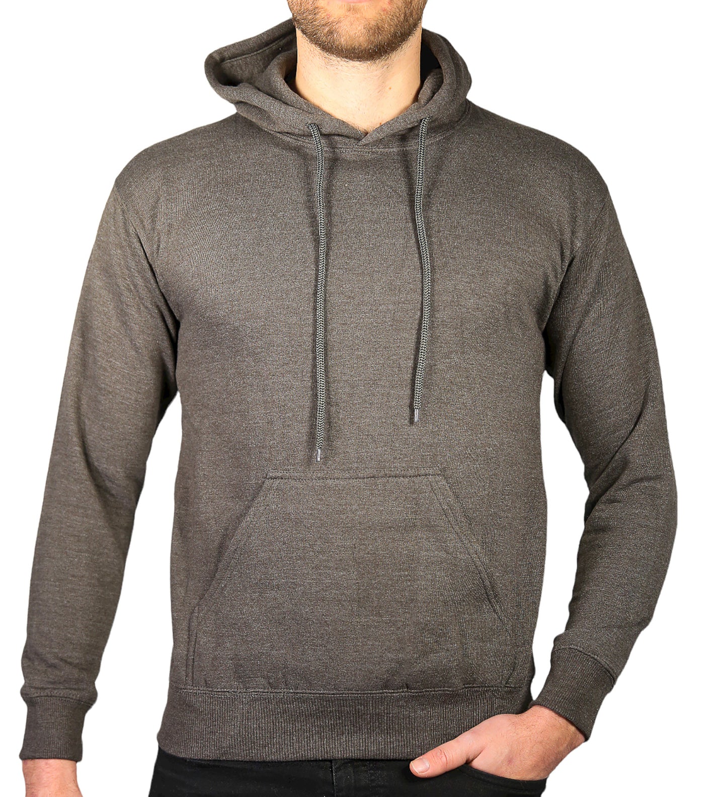 Adult Mens 100% Cotton Fleece Hoodie Jumper Pullover Sweater Warm Sweatshirt - Charcoal Grey - L