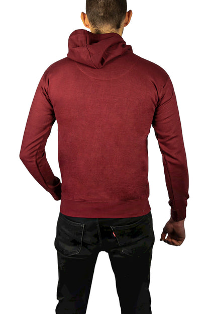 Adult Mens 100% Cotton Fleece Hoodie Jumper Pullover Sweater Warm Sweatshirt - Maroon/Burgundy - M