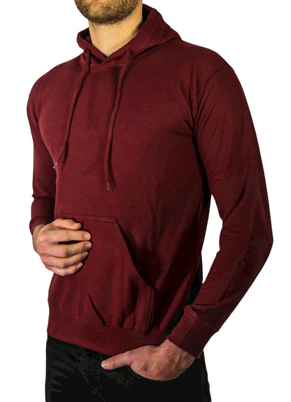 Adult Mens 100% Cotton Fleece Hoodie Jumper Pullover Sweater Warm Sweatshirt - Maroon/Burgundy - M