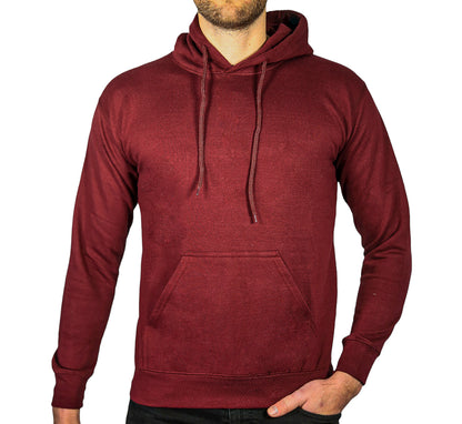 Adult Mens 100% Cotton Fleece Hoodie Jumper Pullover Sweater Warm Sweatshirt - Maroon/Burgundy - S